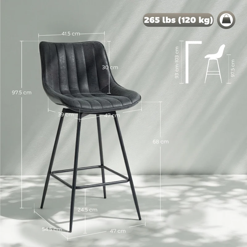 HOMCOM Set of 2 PU Leather Swivel Bar Stools - Black