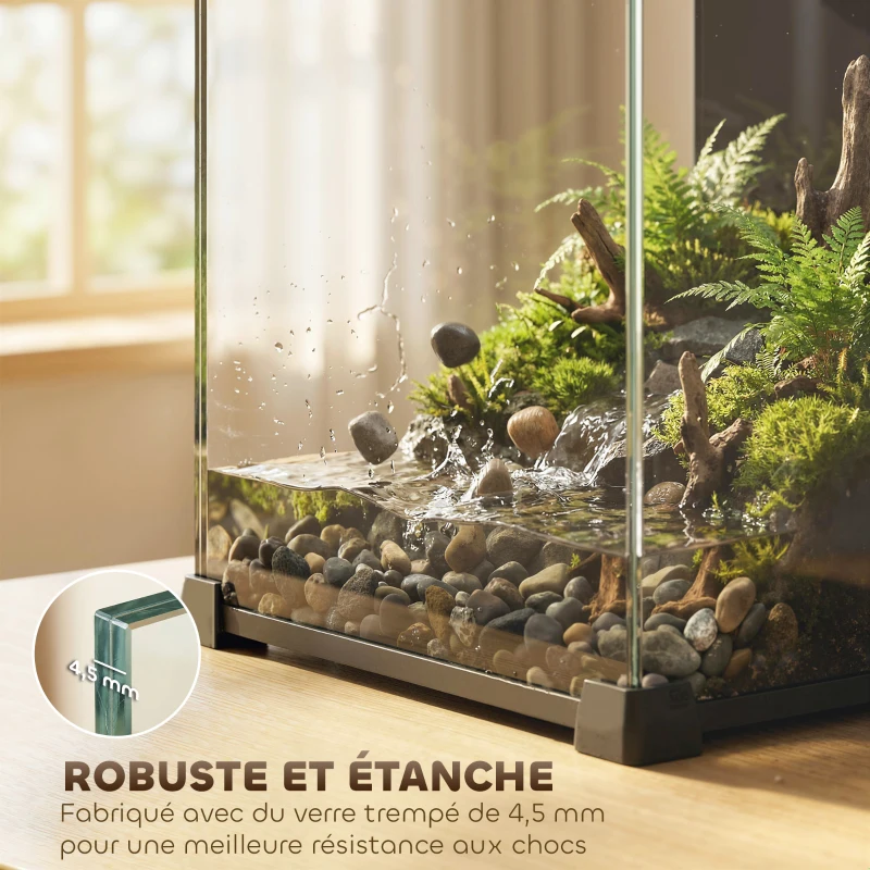 PawHut Aquarium en Verre Trempé Nano Aquarium avec Filtre Intégré Pompe 5W et Éclairage LED 30x30x45cm Noir