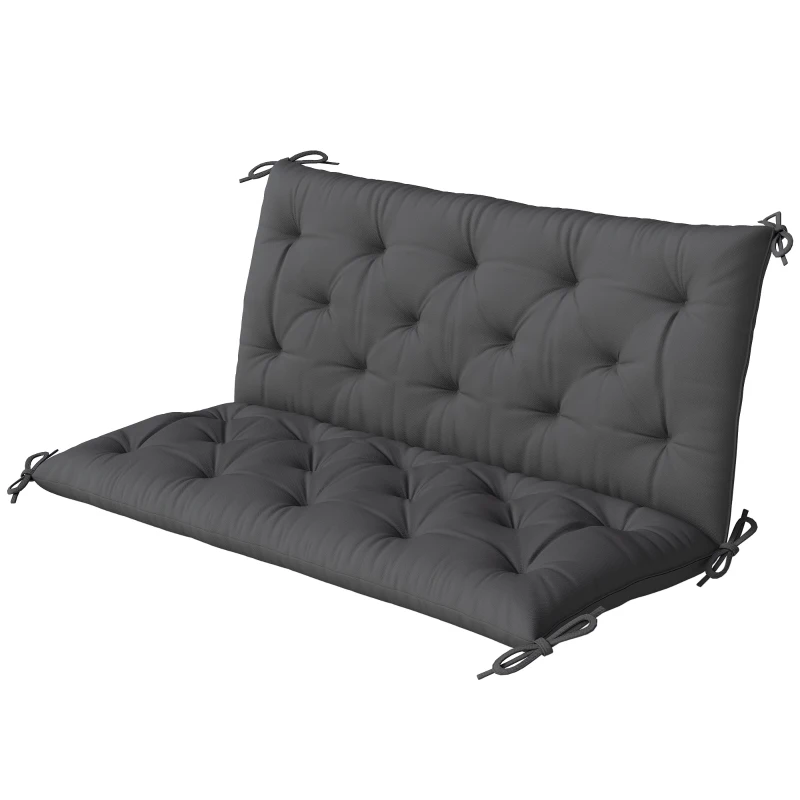 Outsunny Garden Bench Cushion, 2 Seater Swing Chair Cushion, Seat Pad with Ties for Indoor and Outdoor Use, 110 x 120 cm, Black