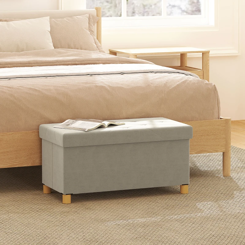 HOMCOM Banco de Armazenamento Dobrável Capacidade de 67 L  Estofado em Veludo Carga 120 kg 76x38x38 cm Creme