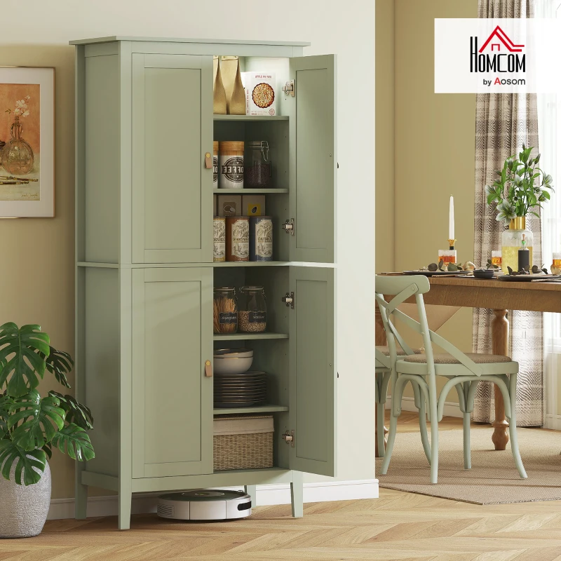 HOMCOM Tall Pantry Cupboard with Motion Sensor LED Light - Green