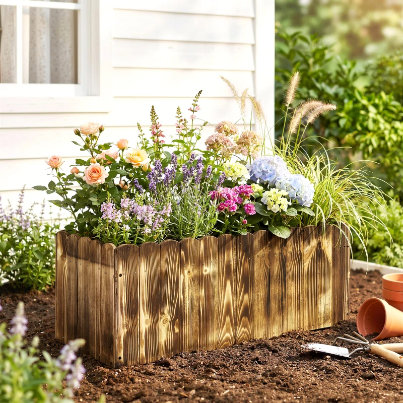 Outsunny Fioriera da Giardino Rettangolare per Interni ed Esterni, in Legno di Abete, 80x33x30 cm, color Legno