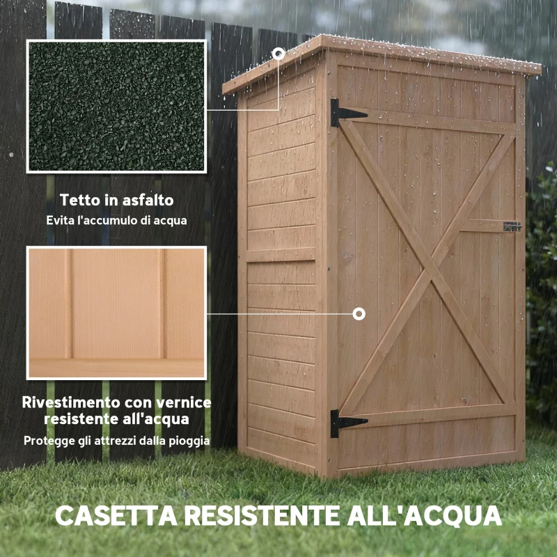 Outsunny Casetta da Giardino in Legno di Abete con Tetto Impermeabile e 2 Mensole, 75x56x115 cm