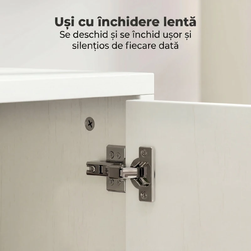 HOMCOM Mobilier TV pentru televizoare de până la 55", Suspendat sau pe Podea, Uși Soft Close, Gaura pentru Cabluri și Raft din Sticlă, Alb