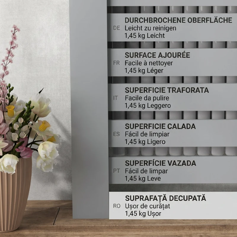 Acoperiș HOMCOM pentru Calorifer din MDF cu Grilaj și 2 Sertare, 111x19x95.5 cm, Gri