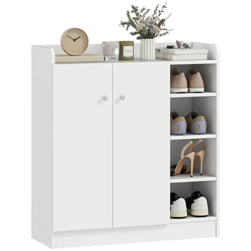 HOMCOM Schuhschrank Schuhkommode Schuhregal, 4 Regale. 1 Schrank, 83 cm x 30  cm x 90 cm, Weiß