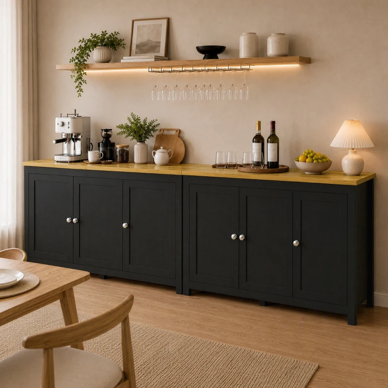 HOMCOM Dulap cu 2 Compartimente și 2 Rafturi Reglabile pe 3 Nivele, 120 x 40 x 70 cm, Negru și Lemn
