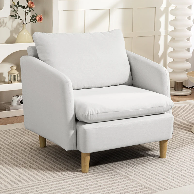 HOMCOM Poltrona da Salotto Moderna in Tessuto con Seduta Ampia e Imbottitura Spessa, 90x86x91 cm, Crema