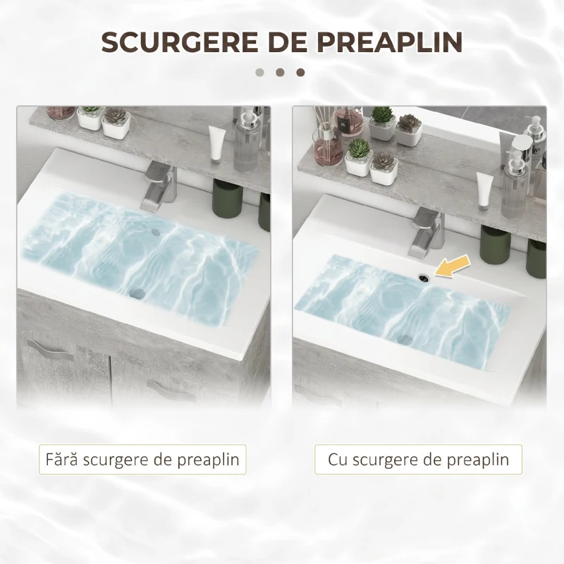 Kleankin Set Mobilier Baie – 3 Piese: Oglinda, Chiuveta, Dulap Depozitare