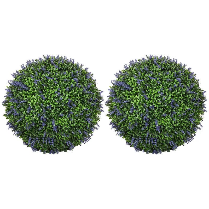 HOMCOM Set de 2 plante artificiale sferice cu flori de lavandă pentru casă și grădină Ø42cm, verde și violet