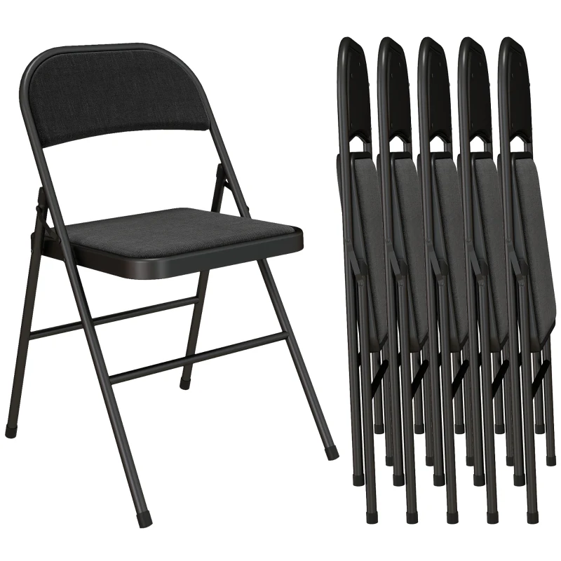 HOMCOM 6er-Set Klappstühle, Tragbare Bürostühle, Metallbeine, Faltstuhl für Büro, Empfang, Wartezimmer, Leinenoptik, Schwarz