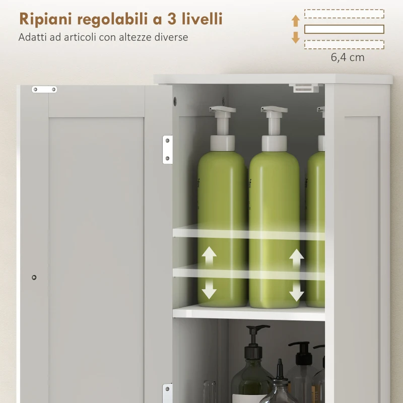 HOMCOM Mobile Alto Bagno con 2 Ripiani Aperti e 2 Armadietti con Scaffali Regolabili, in Legno, 30x30x170 cm, Bianco