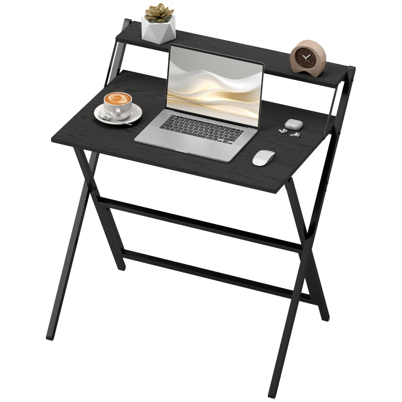 HOMCOM 81.5 cm Folding Computer Desk with Monitor Shelf - Black