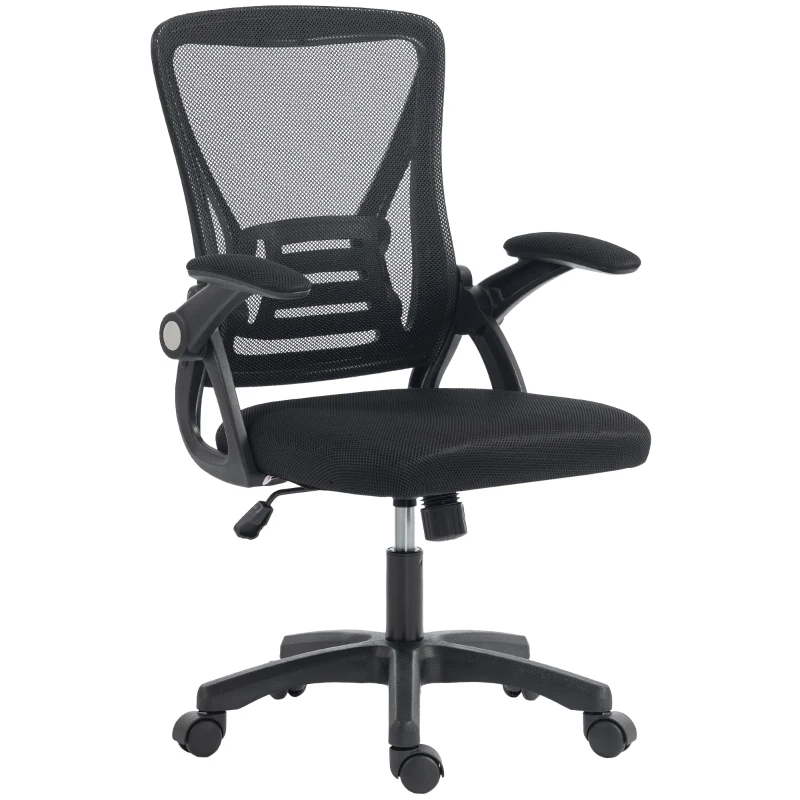 HOMCOM Scaun de Birou din Plasă cu Brațe Rabatabile, Suport Lombar, 59,5 x 56 x 103 cm, Negru