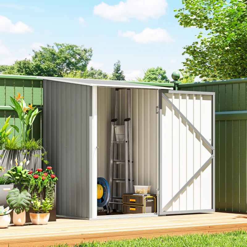 Outsunny Casetta da Giardino Porta Attrezzi in Acciaio Galvanizzato con Porta a Battente, 100x104x160 cm, Grigio Chiaro
