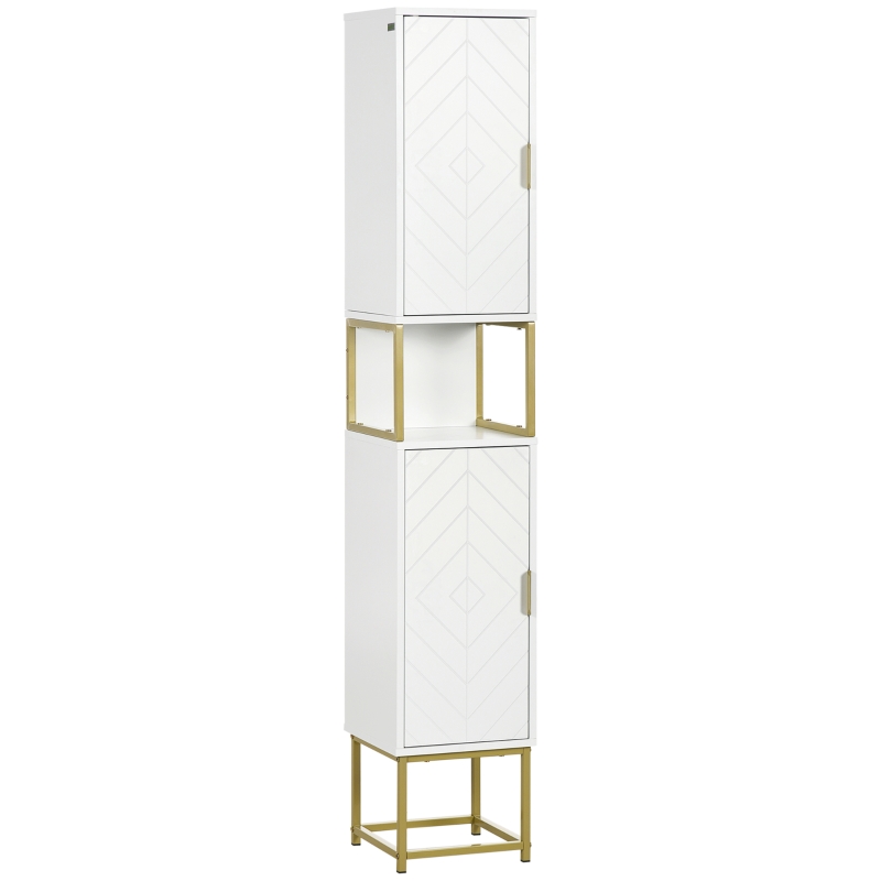 kleankin Meuble colonne rangement salle de bain avec niche et 2 placards étagère réglable pieds en acier