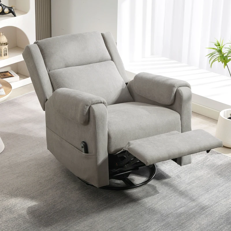 HOMCOM Poltrona Relax Reclinável Elétrica Giratória e Basculante com Apoio para os Pés Ajustável Controlo Remoto 86x89x99 cm Cinzento Claro