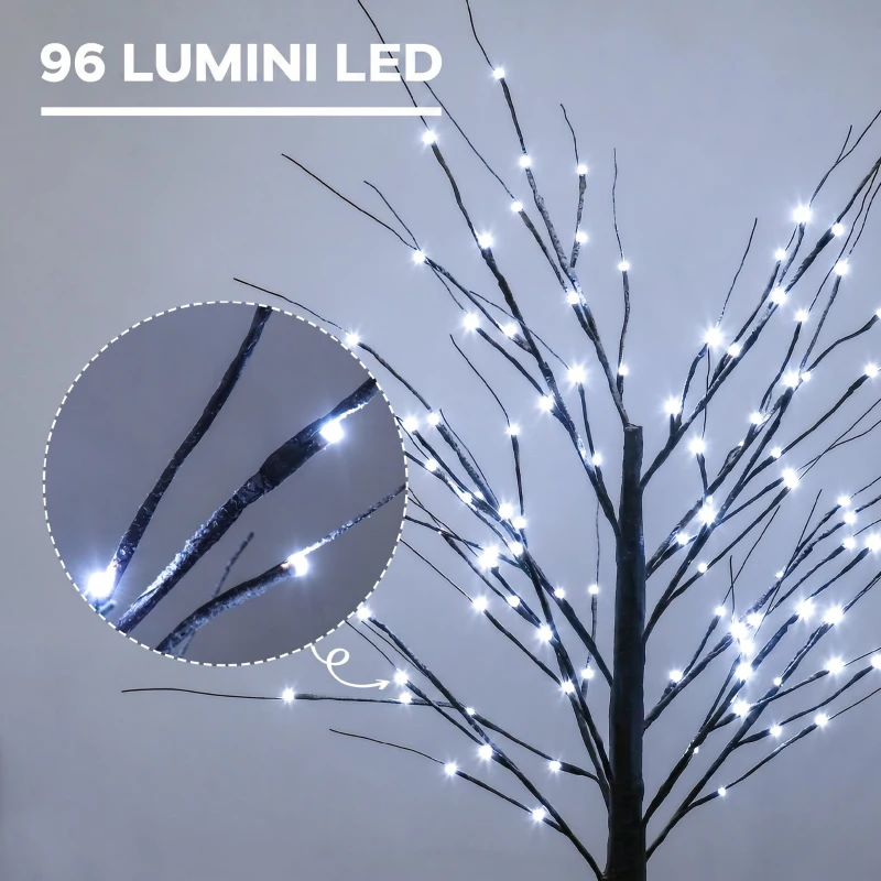 HOMCOM Brad de Crăciun Luminos Tip Mesteacăn, 150 cm, 96 Led-uri, Bază Lată, pentru Interior și Exterior, Maro