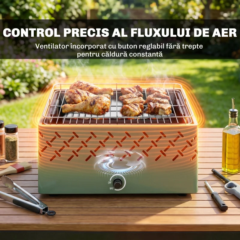 Outsunny Grătar pe Cărbune cu Ventilator și Buton, Verde Deschis