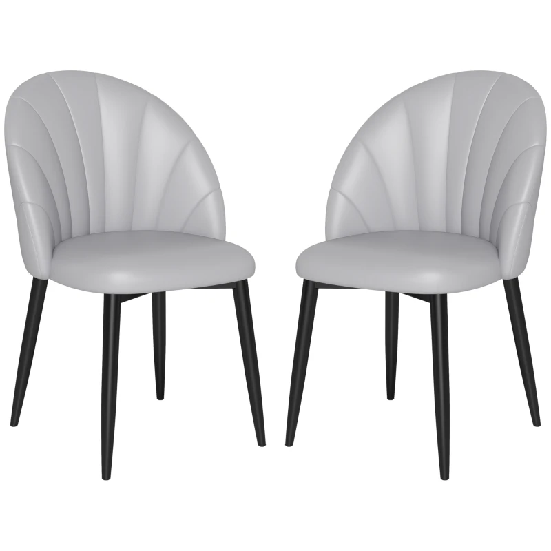 HOMCOM Set de 2 Scaune de Dining din Piele PU cu Picioare Metalice și Spătar în Formă de Scoică, Gri Deschis