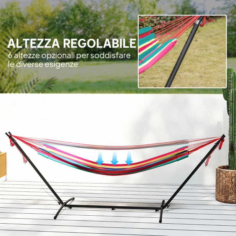 Outsunny Amaca Autoportante con Supporto, Altezza Regolabile e Borsa di Trasporto, 310x117x105 cm, Rosso