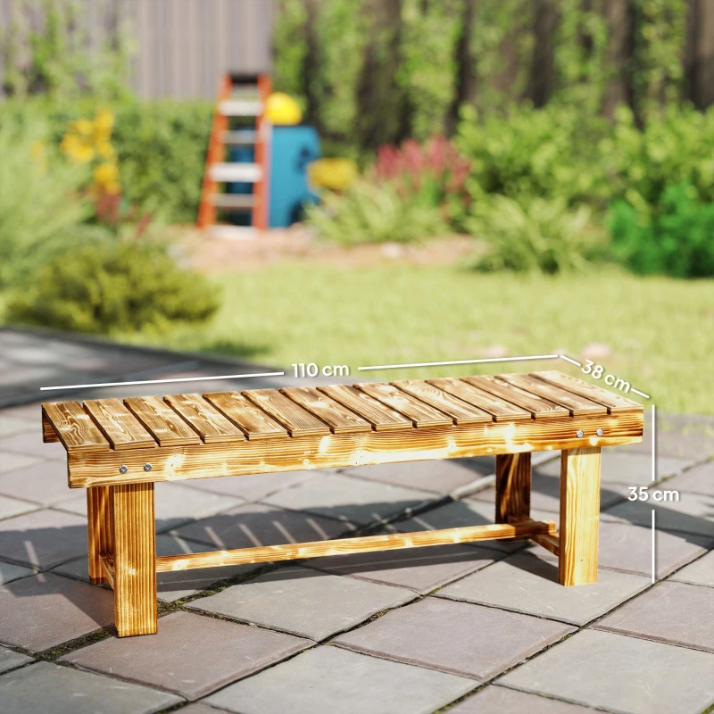 Outsunny Wooden Garden Bench, 2 Seater Outdoor Bench, Fir Wood Backless Patio Loveseat with Slatted Seat for Park, 110 x 38 x 35 cm, Carbonised