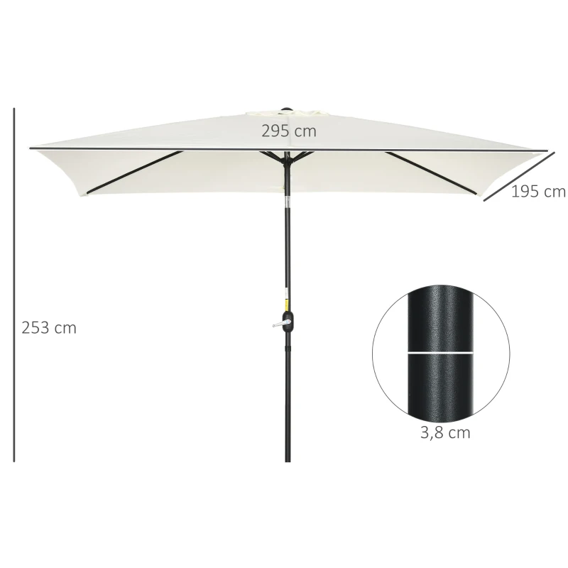 Outsunny Ombrellone Rettangolare 2x3 m Pieghevole e Regolabile con Manovella, in Alluminio e Poliestere, Bianco Crema