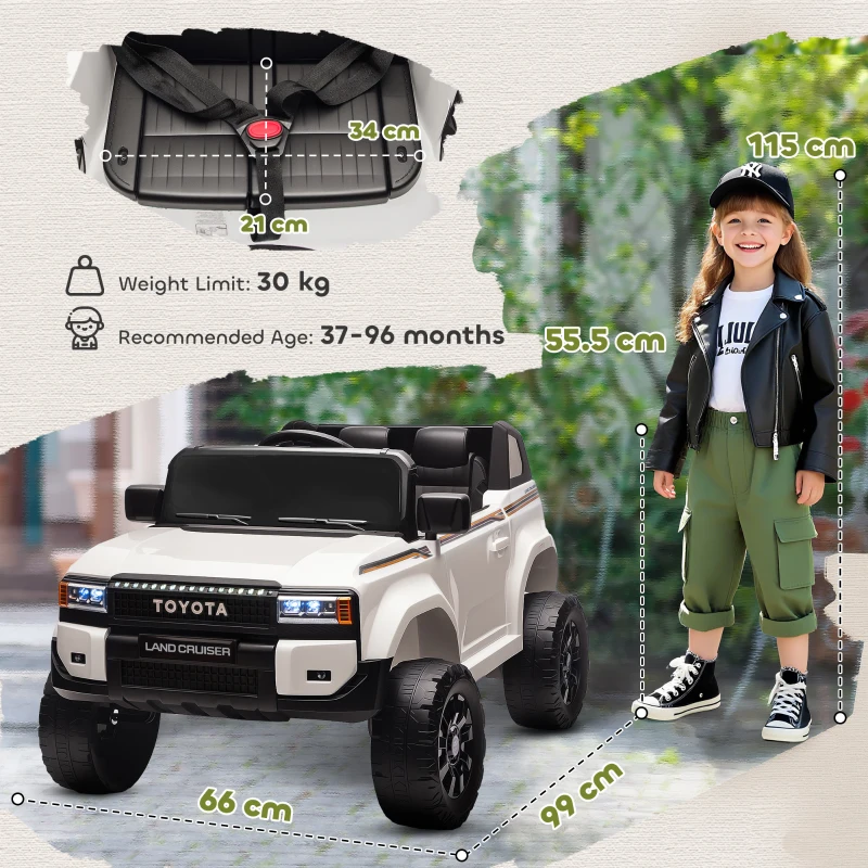 AIYAPLAY Mașină Electrică pentru Copii TOYOTA Land Cruiser 12V cu Telecomandă, Vârsta 3-6 Ani, Alb