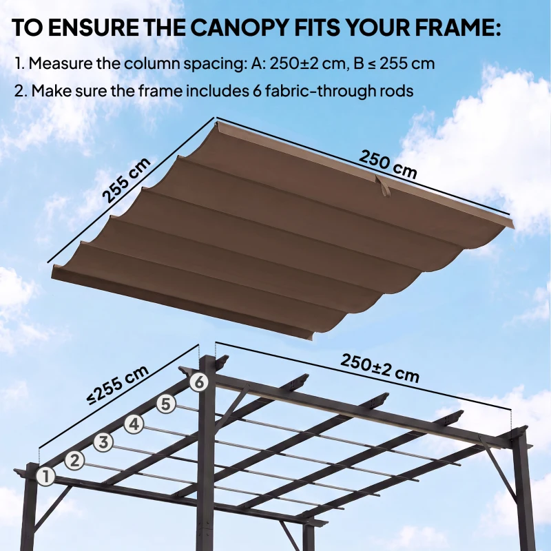 Outsunny Retractable Pergola Cover, 2.55 x 2.5 m Replacement Canopy Fabric for 3 x 3 m Frame, Roof Top Only, Brown