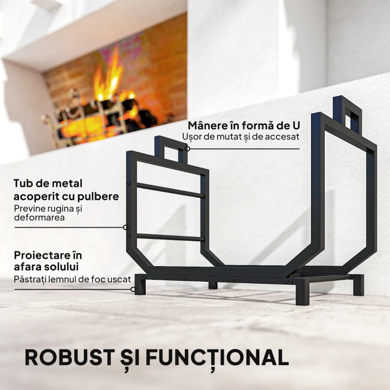 Outsunny Suport pentru lemne din metal cu geantă de transport detașabilă din material Oxford, 53x33x43 cm, negru