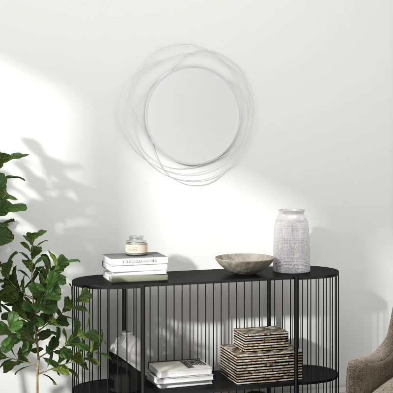 HOMCOM Metal Wall Art 65cm Modern Decorative Mirror Decor for Living Room Bedroom Dining Room, Silver