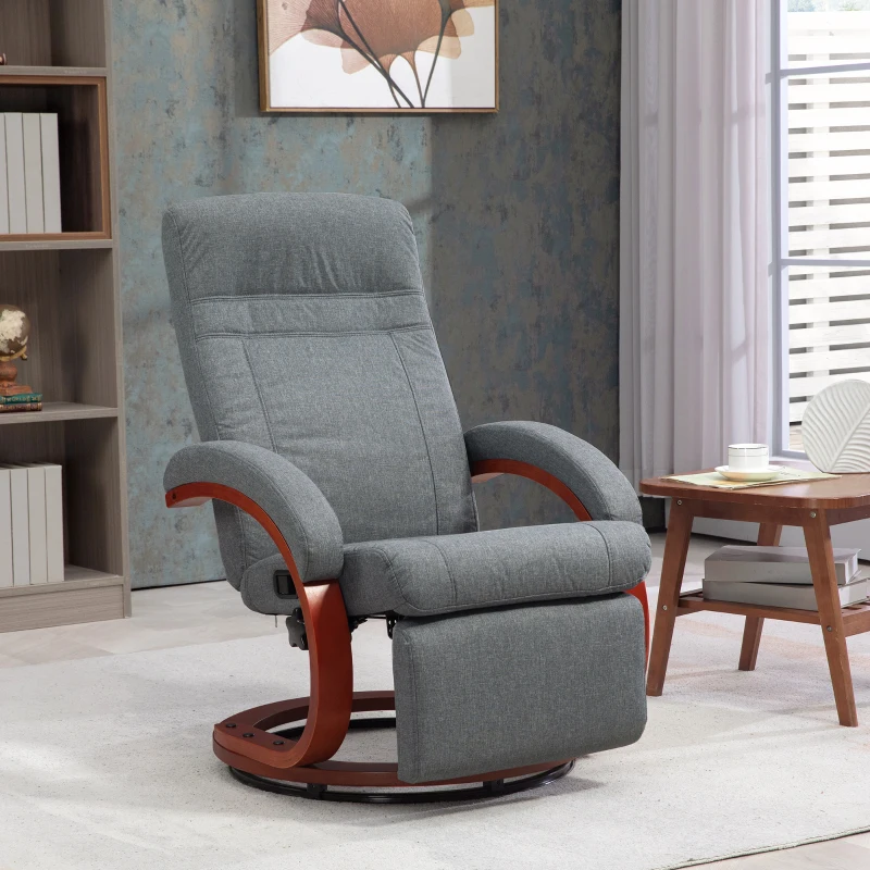 HOMCOM Relaxsessel mit klappbarer Fußstütze, drehbar, neigbare Lehne, Leinenoptik, bis 140 kg, Grau(m-10)