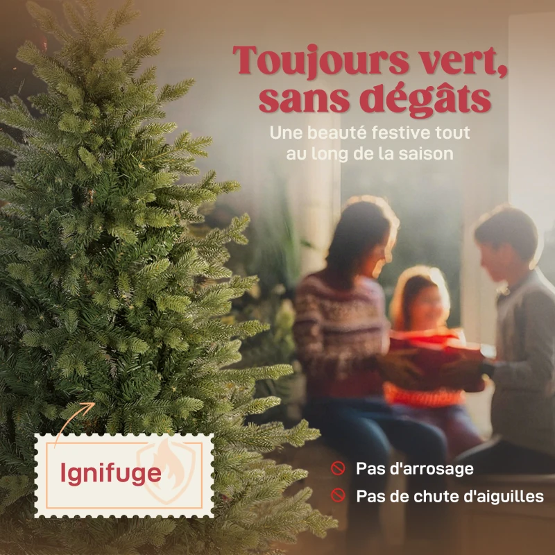 HOMCOM Sapin de Noël artificiel 150 cm, arbre de Noël réaliste avec 1202 pointes de branche articulée, support en métal, vert