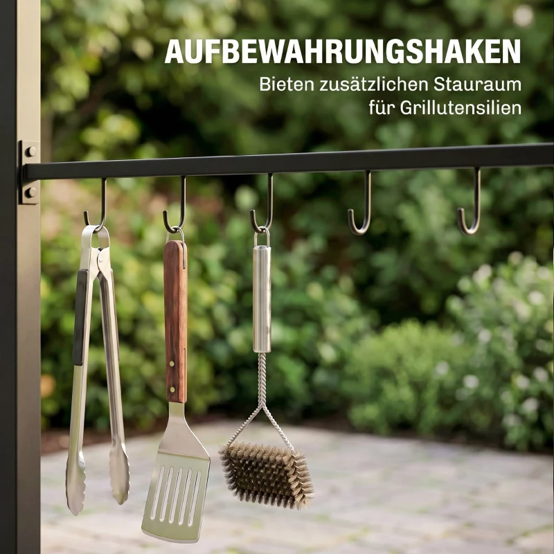 Outsunny Grillpavillon, Grillüberdachung, Regenschutz, Haken für Utensilien, Stahlrahmen, Dunkelgrau, 215 x 150 x 182/220 cm