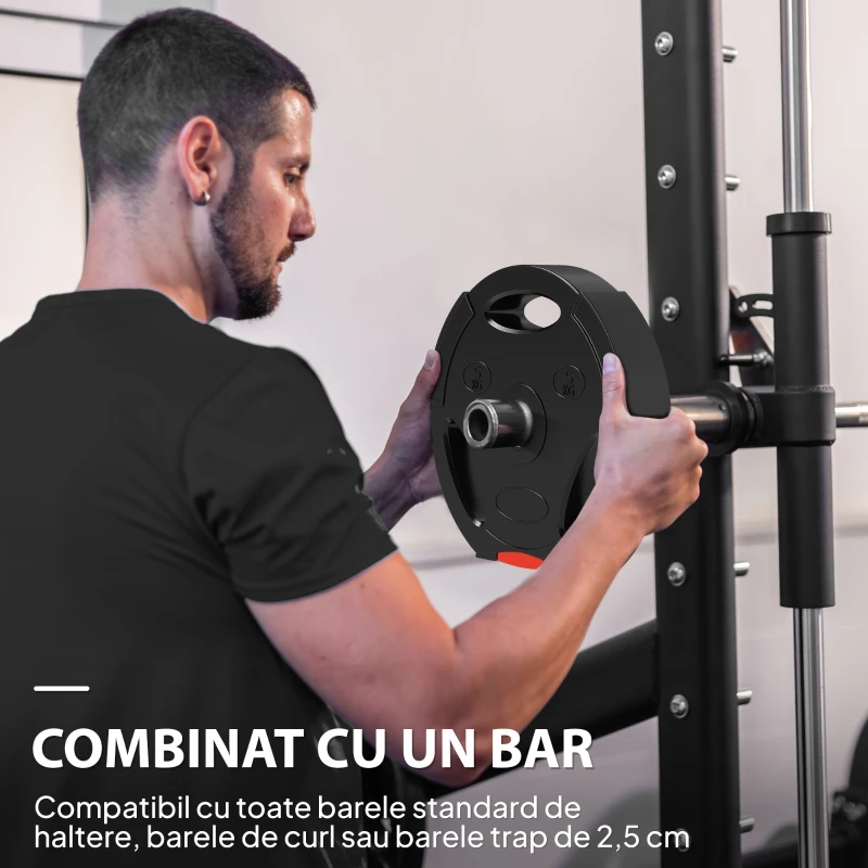 SPORTNOW Set Discuri Greutăți, 4 Bucăți 2x5 kg și 2x2,5 kg, 3 Mânere, Orificiu 2,5 cm, Polipropilenă, Negru
