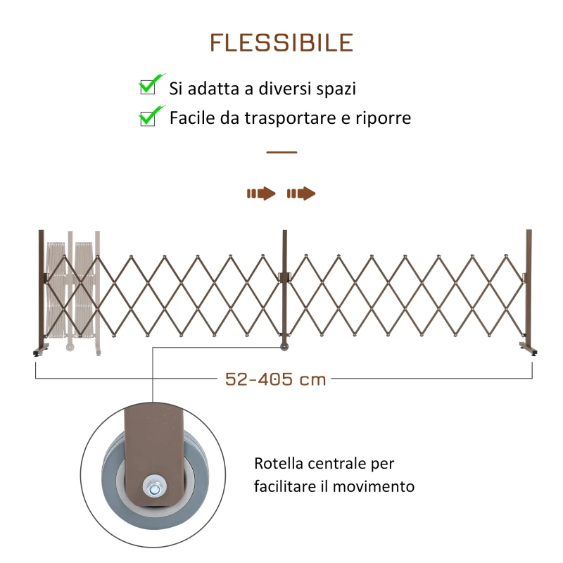 Outsunny Recinzione Estensibile Autoportante in Acciaio e Alluminio, Larghezza 52-405 cm, Marrone scuro
