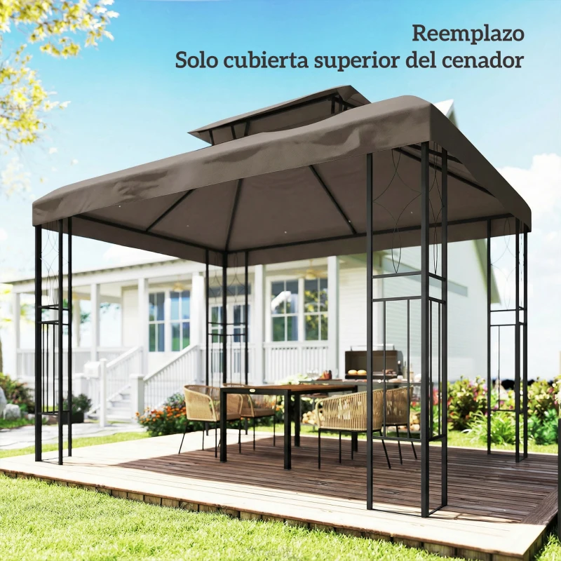 Outsunny Toldo de Recambio 4x3 m con Techo Doble Orificios de Drenaje y Protección UV Solo Toldo NO Incluye Marco Marrón