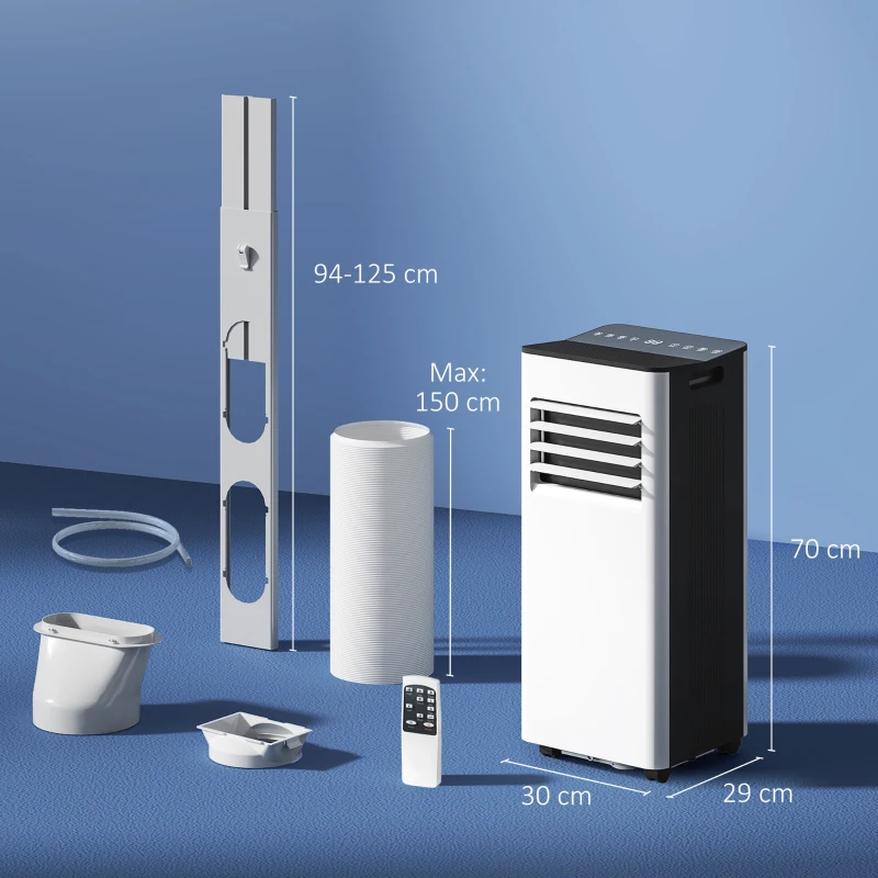 HOMCOM Aire Acondicionado Portátil 3 en 1 9000 BTU con Control Remoto Pantalla LED Temporizador 2 Velocidades para 28m² Blanco