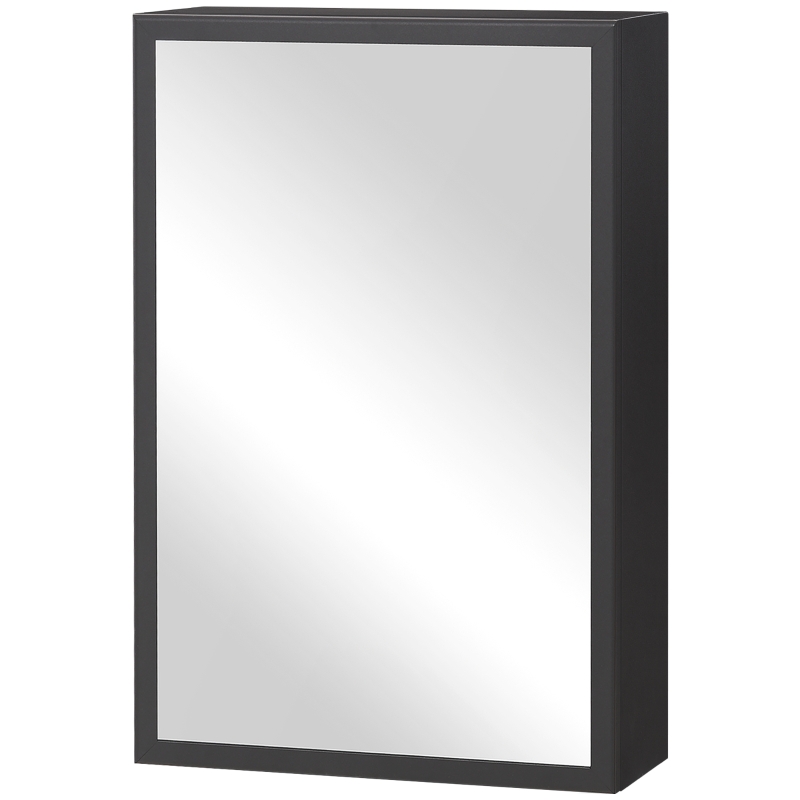 kleankin Spiegelschrank, 3 Regalfächer, weiche Scharniere, Stahlgehäuse, schwarz, 40 x 15 x 60 cm