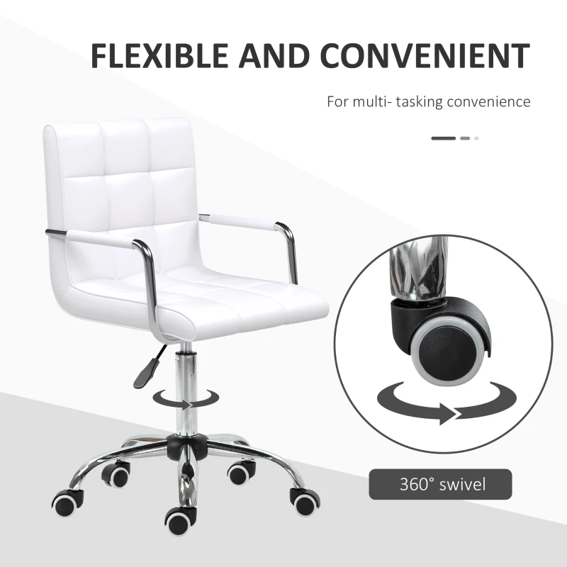 Vinsetto PU Leather Office Chair, Mid Back Swivel Computer Chair with Arm, Wheels, Adjustable Height, White