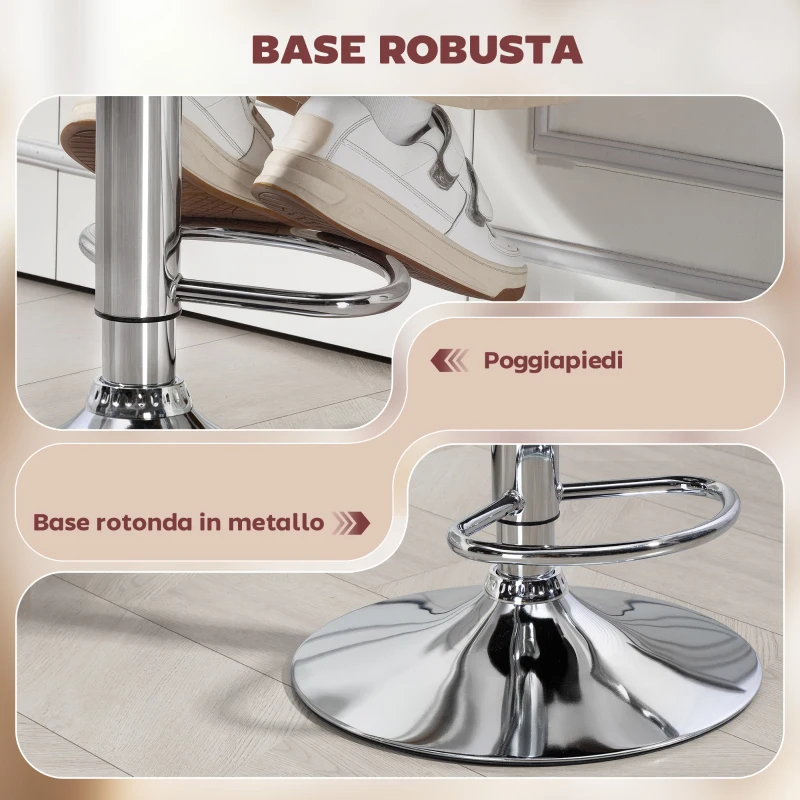 HOMCOM Sgabello da Bar con Schienale e Braccioli, Altezza Regolabile e Poggiapiedi, Finta Pelle Rosso