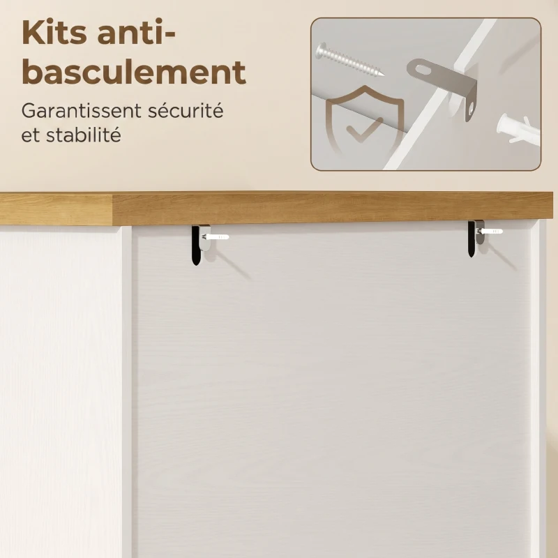 HOMCOM Buffet haut cuisine, armoire de cuisine, 4 portes, 3 tiroirs, 8 porte-racks et étagères réglables, 76x40x182cm, blanc