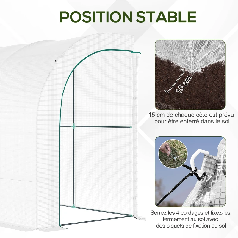 Outsunny Serre de Jardin adossée avec Étagères 3 Niveaux, Petite Serre de Balcon en Bâche PE 140 g/㎡ 300 x 150 x 213 cm, blanc