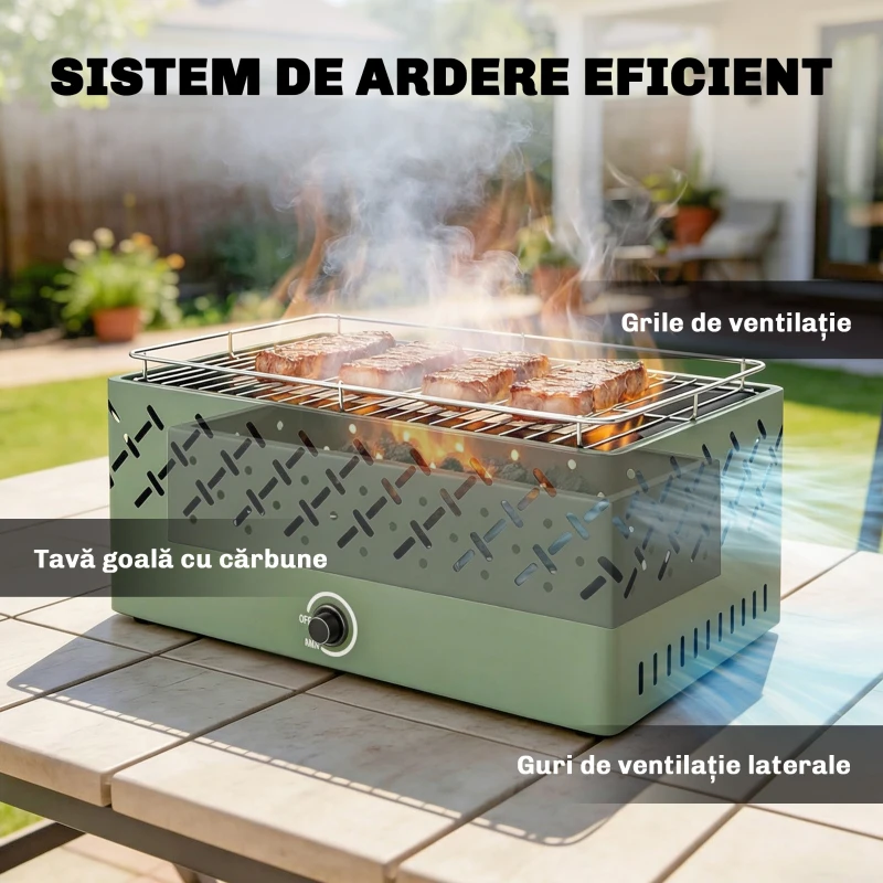 Outsunny Grătar pe Cărbune cu Ventilator și Buton, Verde Deschis