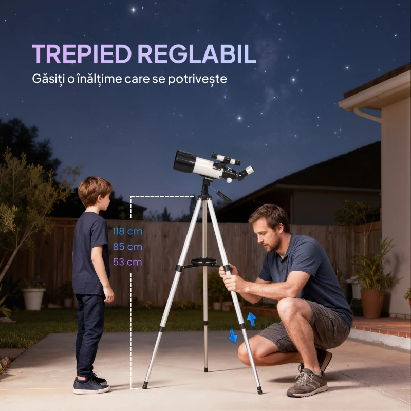 Outsunny Telescop Astronomic 70mm cu 2 Lentile Oculare și Adaptor Smartphone, 80x80x135 cm, Alb și Negru