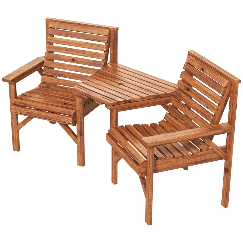 Outsunny Bistro-Set 3-teilig aus Holz Wetterfest Gartenmöbel Set mit Lamellendesign Sonnenschirmloch Verkohlt