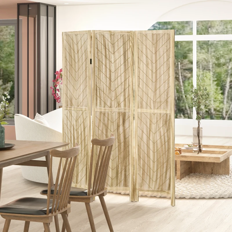 HOMCOM Paravento da Interno Pieghevole a 3 Ante a Spina di Pesce in Legno, 120x1.6x170 cm