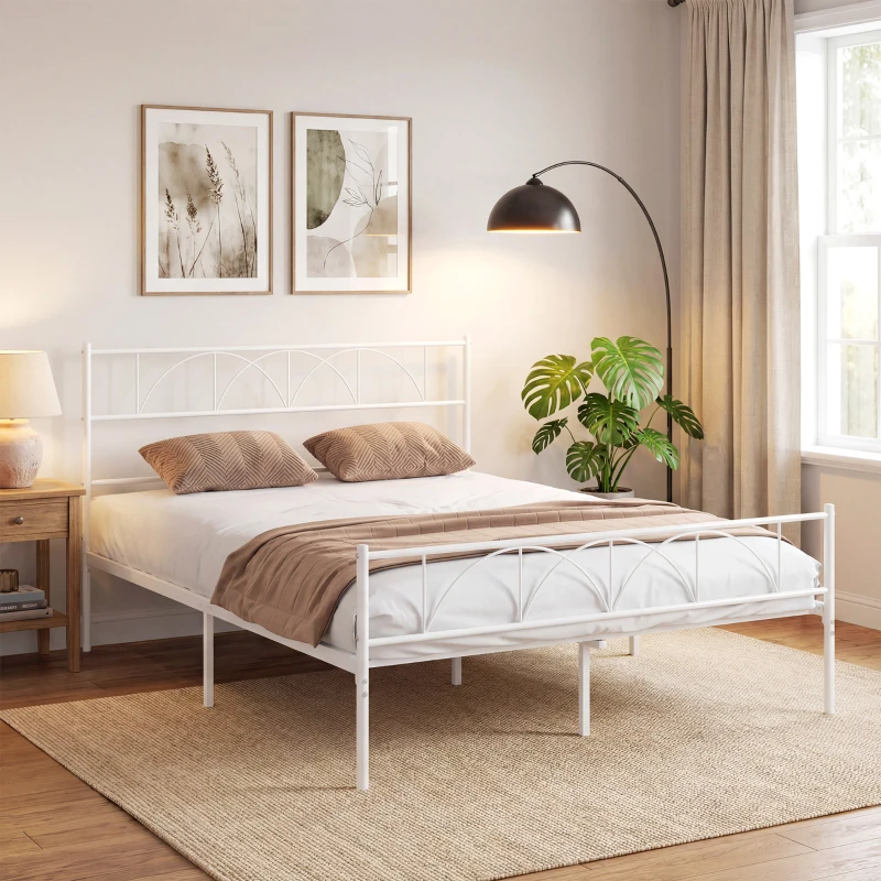 HOMCOM Estructura de Cama 160x200 cm con Cabecero Soporte de Listones de Acero Almacenamiento Bajo la Cama