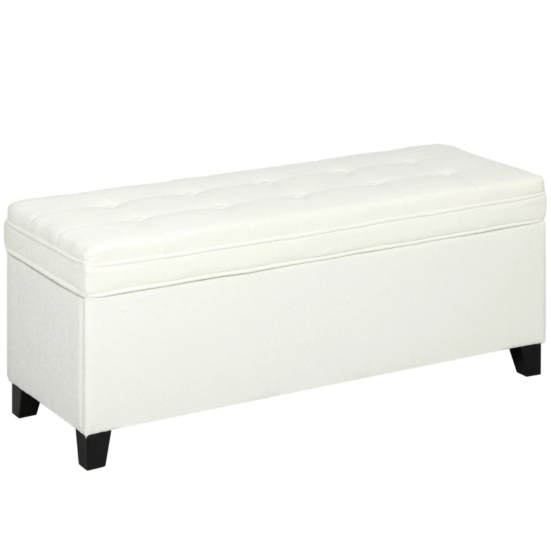 HOMCOM Banc de rangement 112L banquette bout de lit en tissu de lin, siège capitonné, 120 x 40 x 48 cm, crème