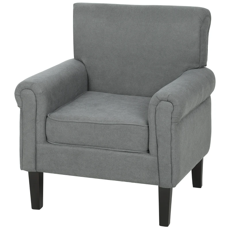 HOMCOM Poltrona Estofada em Tecido Poltrona Relax com Apoio para os Braços Assento Amovível e Lavável Pés de Madeira 79x78x87 cm Cinza Escuro